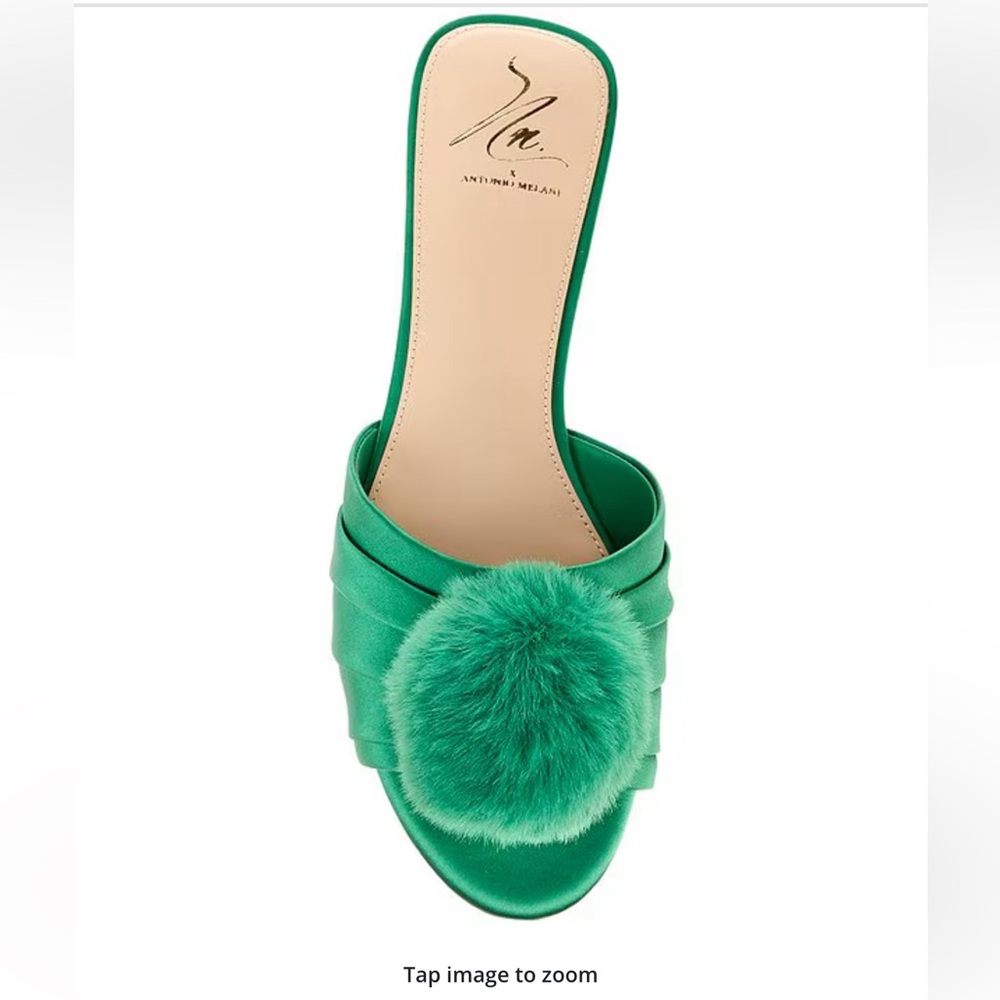 Antonio Melani x The Nat Note Olga Satin Pom Detail Slide Sandals - Picture 7 of 7